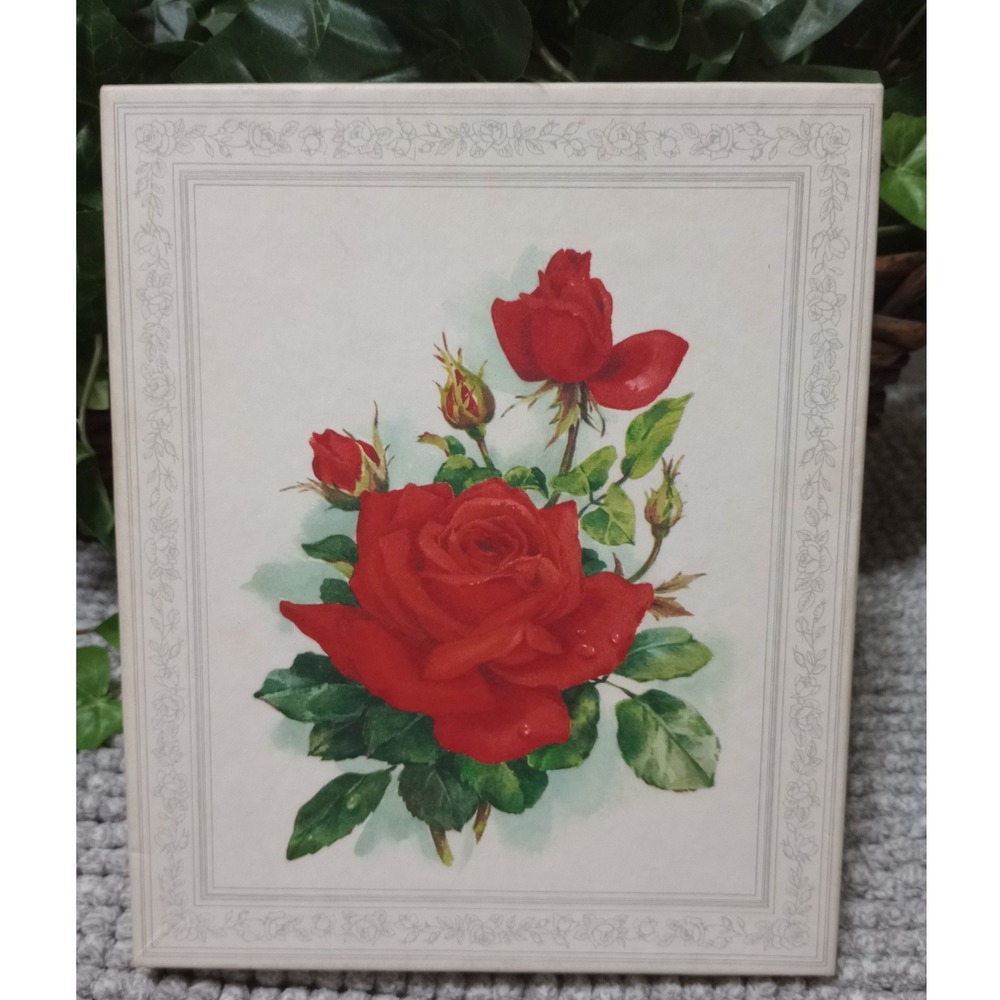 Hallmark Vintage Red Rose Stationery Set Floral Writing Paper and Envelopes Box